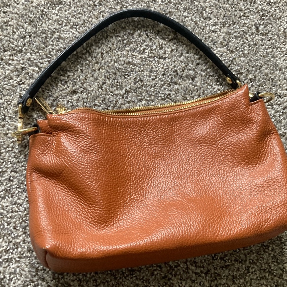 Valentina Tan and Gold Shoulder Bag with Pebbled Leather